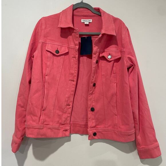 NWT Coldwater Creek Button-Front Knit Denim Trucker Jacket Pink Primrose Small - Picture 1 of 4
